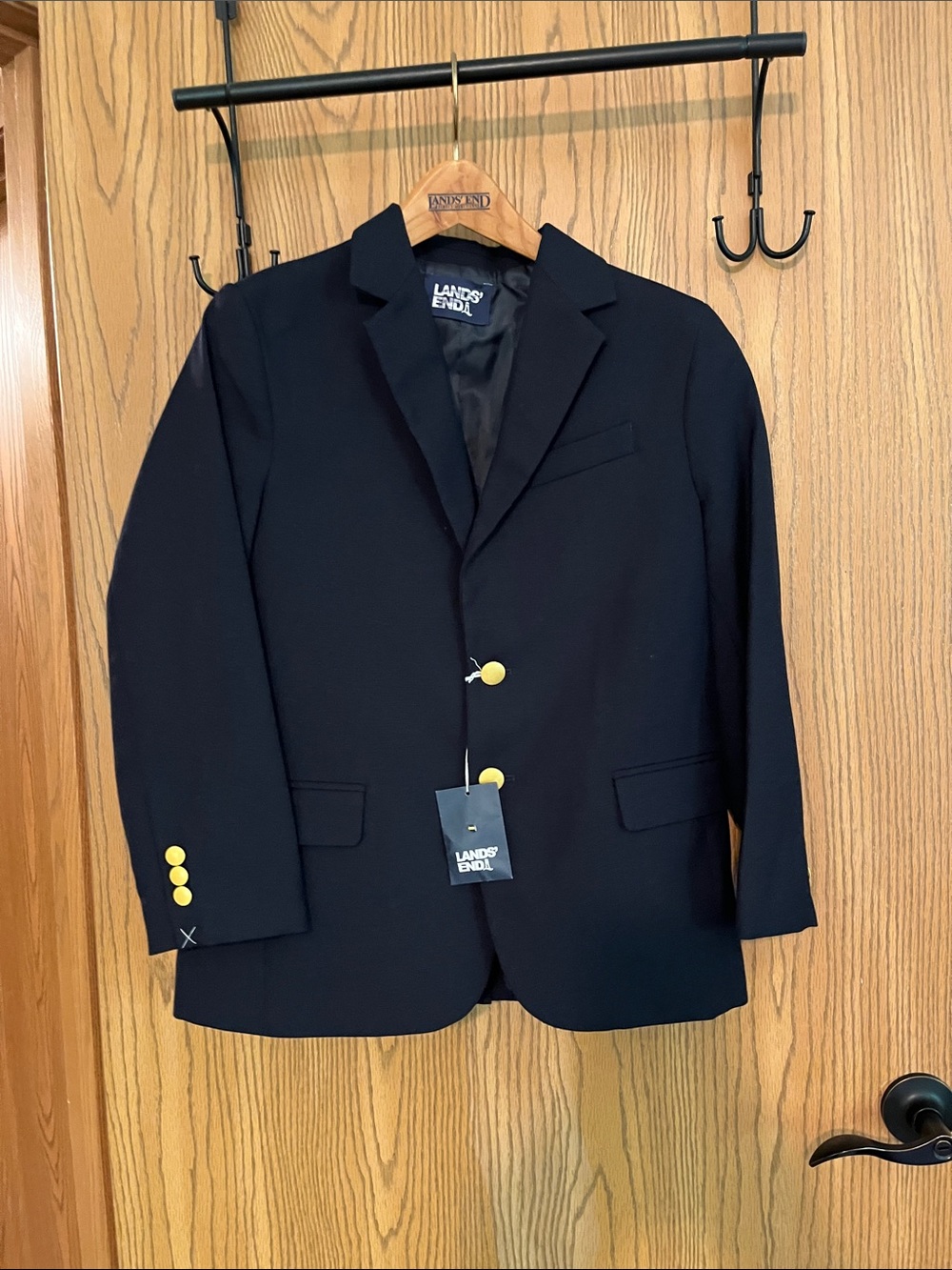 NWOT Lands' End Boys’ Sz 10 Deep Navy Hopsack Blazer with Gold Buttons